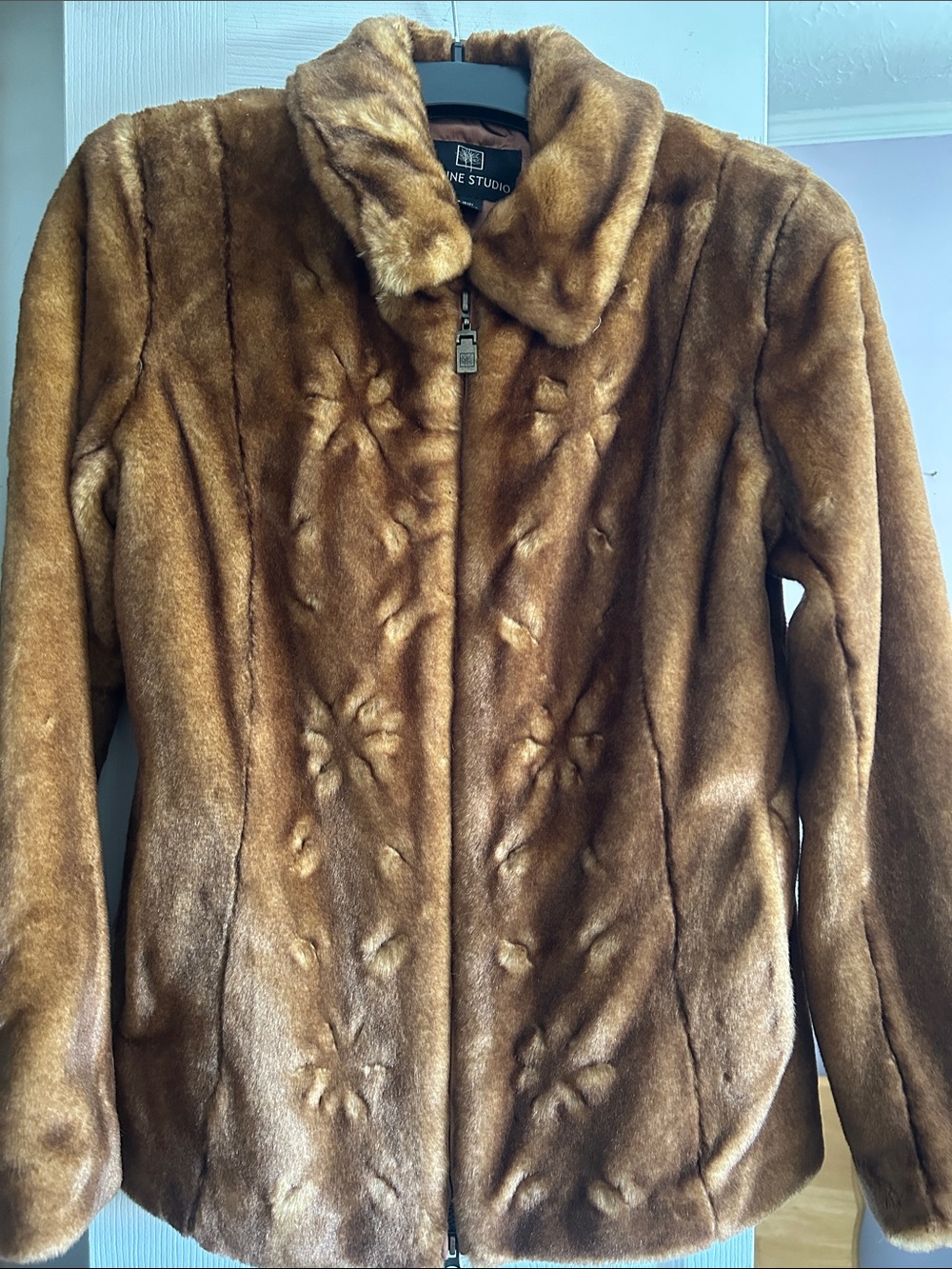 Alpine Brown Faux Fur Teddy Jacket with Floral Embossing